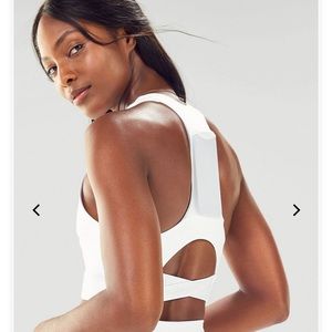 White Fabletics On-The-Go Sports Bra L